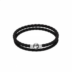 Linx Black Double Wrap Braided Leather Bolo Cord Bracelet with Magnetic Clasp